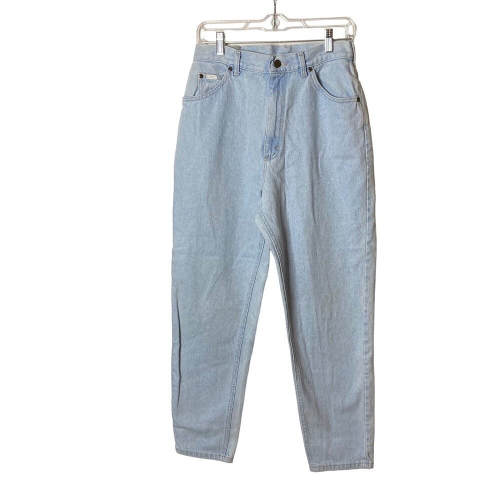 Vtg Lee Light Wash Baggy Jeans Tapered Cotton USA Sz 12 High 28 x 28.5 Retro 90s